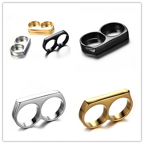 Golden Silver Black No. 10 Stainless Steel Double Finger Singular Dr. Jewelry Simple Titanium Steel Ring Refers To The Tiger