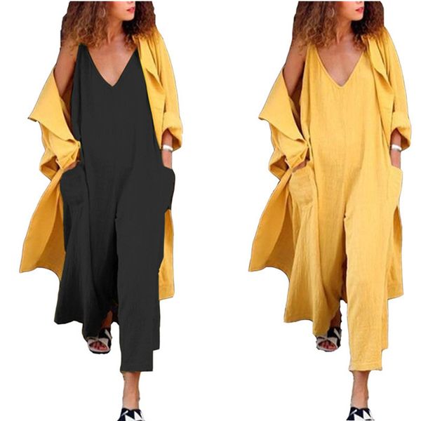 womens loose sleeveless pocket jumpsuits summer designer deep v neck oversize solid color wide leg rompers females casaul clothes, Black;white
womens loose sleeveless pocket jumpsuits summer designer deep v neck oversize solid color wide leg rompers females casaul clothes, Black;white