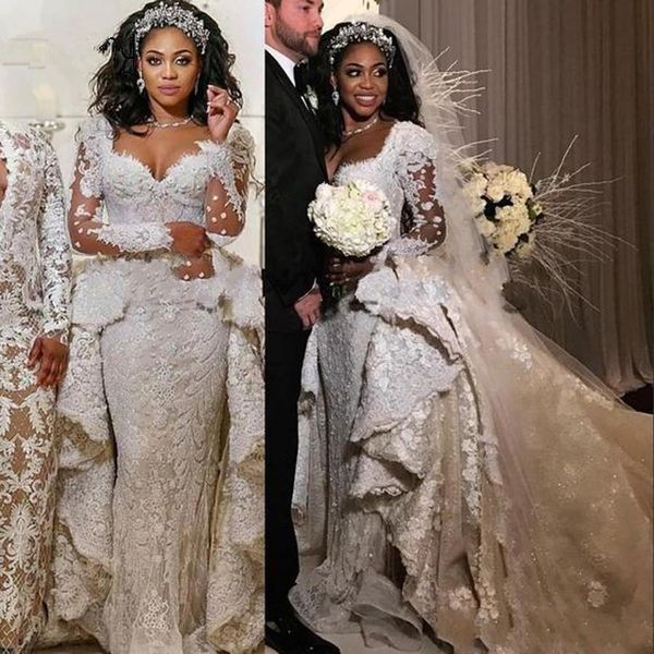 gorgeous lace dubai sheath wedding dresses with detachable train 2020 arabic sheer full sleeves vestidos de novia long bridal gown al5185, White
gorgeous lace dubai sheath wedding dresses with detachable train 2020 arabic sheer full sleeves vestidos de novia long bridal gown al5185, White
