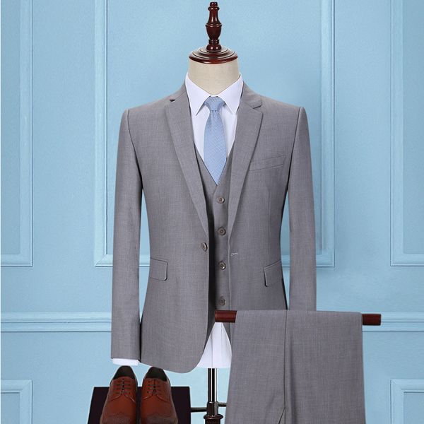 light grey suit men's three piece suit with korean slim fit, professional dress, man, bridegroom's wedding dress, White;black
light grey suit men's three piece suit with korean slim fit, professional dress, man, bridegroom's wedding dress, White;black
