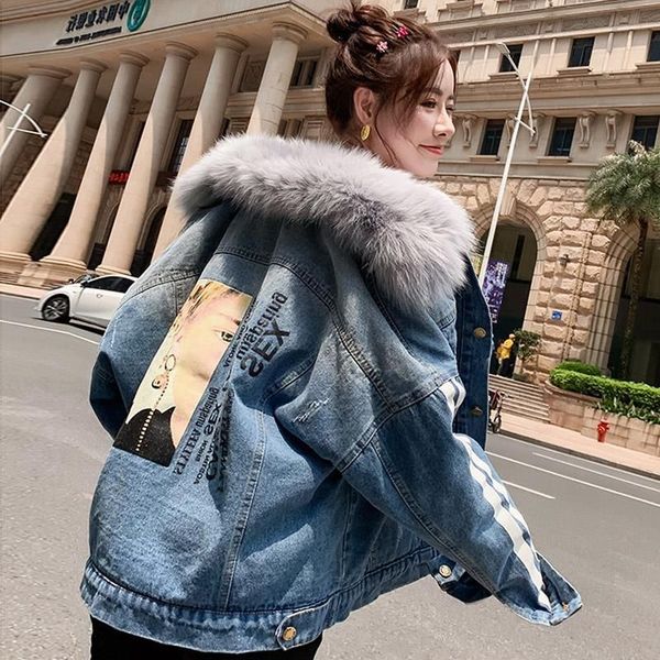 large fur collar jean coat women winter plus thick velvet loose-fit cashmere vintage denim jacket padded women's, Black
large fur collar jean coat women winter plus thick velvet loose-fit cashmere vintage denim jacket padded women's, Black
