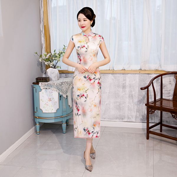 silk long cheongsam for women chinese style evening party dress elegant mandarin collar qipao print flower vestidos, Red
silk long cheongsam for women chinese style evening party dress elegant mandarin collar qipao print flower vestidos, Red