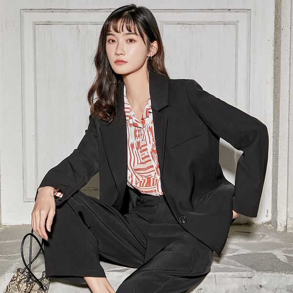 female spring casual loose black blazers and jackets women's one button bi stretch notch suit jacket outwear, White;black
female spring casual loose black blazers and jackets women's one button bi stretch notch suit jacket outwear, White;black