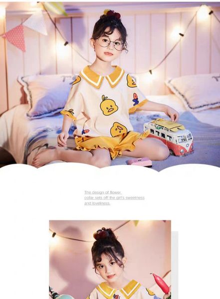 girls' pajamas summer thin duck short sleeve cotton girls' middle and big children's home clothes set, Blue;red
girls' pajamas summer thin duck short sleeve cotton girls' middle and big children's home clothes set, Blue;red