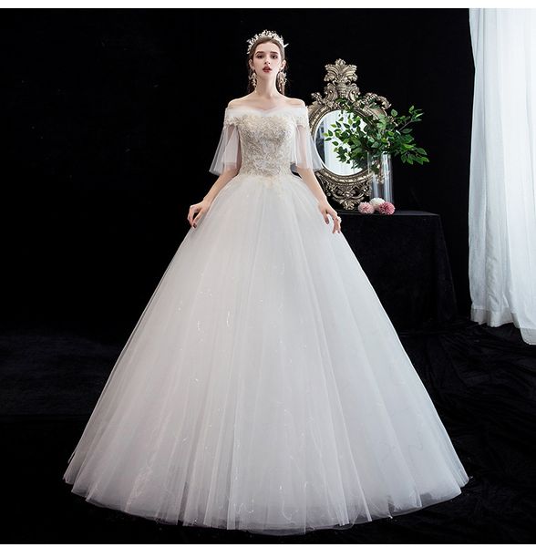 wedding dress bride 2020 new french style lightly minimalist mori was bateau shoulder with jullet sleeves, White
wedding dress bride 2020 new french style lightly minimalist mori was bateau shoulder with jullet sleeves, White