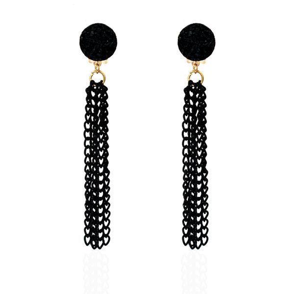bing tu vintage no hole black tassel chain earrings women round druzy resin clip earrings without piercing jewelry ear cuff, Silver
bing tu vintage no hole black tassel chain earrings women round druzy resin clip earrings without piercing jewelry ear cuff, Silver