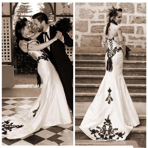 gothic mermaid wedding dresses 2020 satin black lace sweetheart backless robes de mariee vestidos de novia bridal gown, White
gothic mermaid wedding dresses 2020 satin black lace sweetheart backless robes de mariee vestidos de novia bridal gown, White