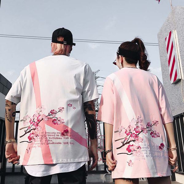 new anti-war embroidered floral lovers short-sleeved t-shirts men and women loose oversize cotton t shirt, White;black
new anti-war embroidered floral lovers short-sleeved t-shirts men and women loose oversize cotton t shirt, White;black