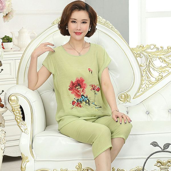 spring summer middle-aged pajamas women's cotton linen short sleeve capri pants middle-aged women dress plus-sized homewear set
spring summer middle-aged pajamas women's cotton linen short sleeve capri pants middle-aged women dress plus-sized homewear set