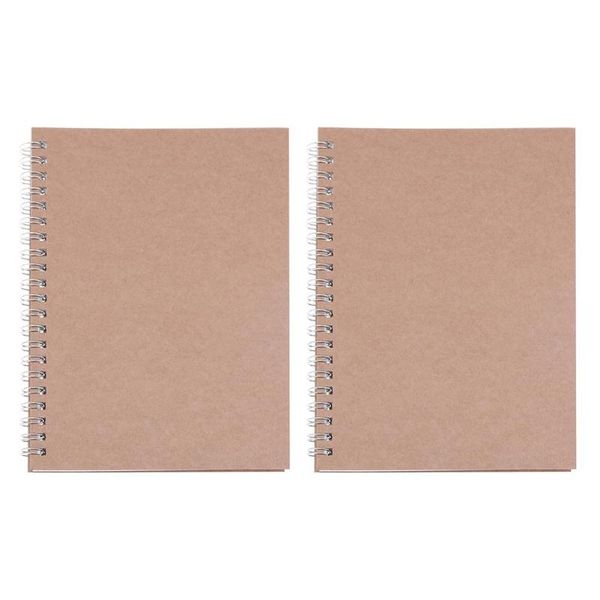 2pcs Retro Spiral Coil Grid Sketchbook Notebook Diary Journal Student Memo