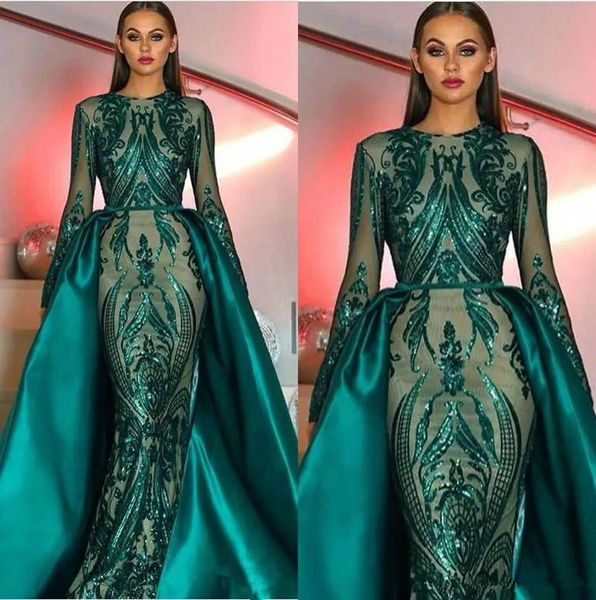 luxury muslim dark green long sleeves sequins mermaid evening dresses 2019 illusion plus size formal party prom gowns with detachable skirt, Black;red
luxury muslim dark green long sleeves sequins mermaid evening dresses 2019 illusion plus size formal party prom gowns with detachable skirt, Black;red