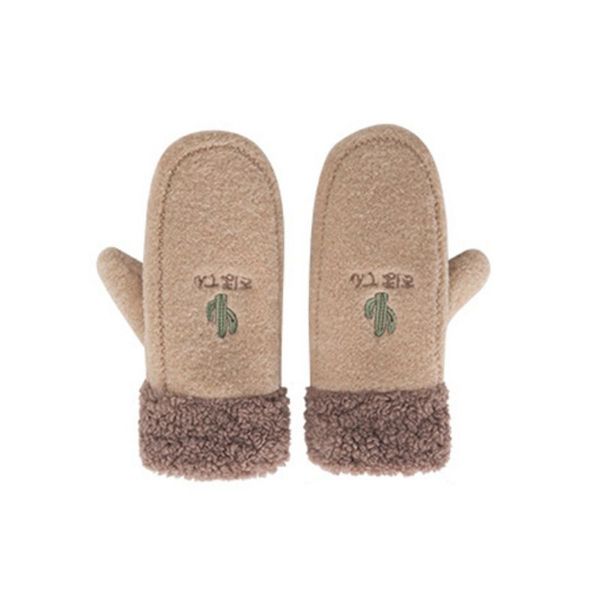 girls women winter mittens cartoon embroidered imitation wool full finger thicken warm gloves hand warmer, Black 
girls women winter mittens cartoon embroidered imitation wool full finger thicken warm gloves hand warmer, Black