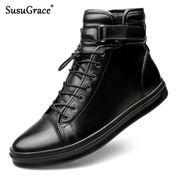 susugrace men's high genuine leather boots winter warm snow boots cow leather hook & loop sneakers casual shoes plus sizes, Black
susugrace men's high genuine leather boots winter warm snow boots cow leather hook & loop sneakers casual shoes plus sizes, Black