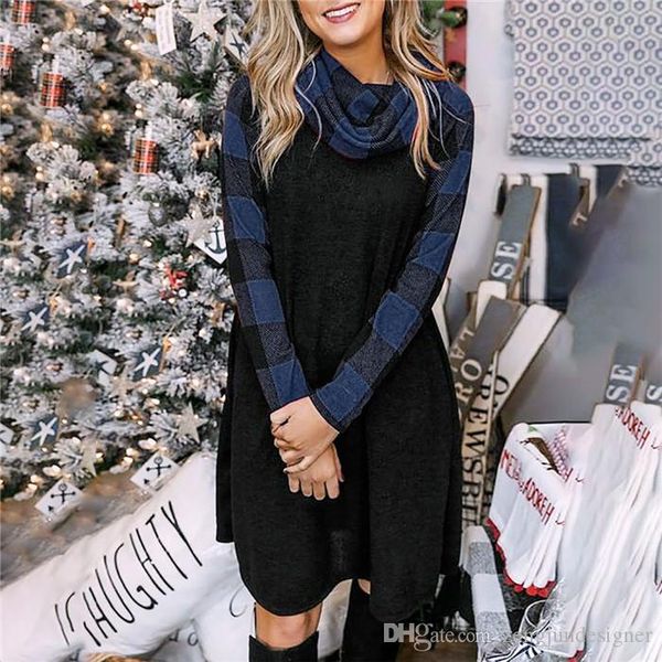 womens autumn designer plus size dresses plaid print long sleeve cowl neck solid color female clothing fashion style casual apparel, Black;gray
womens autumn designer plus size dresses plaid print long sleeve cowl neck solid color female clothing fashion style casual apparel, Black;gray