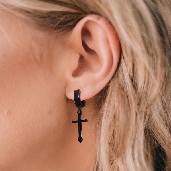 black gold silver color stud earrings for women men punk small circle with cross stainless steel huggie earring gift, Golden;silver
black gold silver color stud earrings for women men punk small circle with cross stainless steel huggie earring gift, Golden;silver