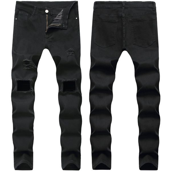 mens plus size holes jeans hole street style black slim fit male printed biker denim pants, Blue
mens plus size holes jeans hole street style black slim fit male printed biker denim pants, Blue