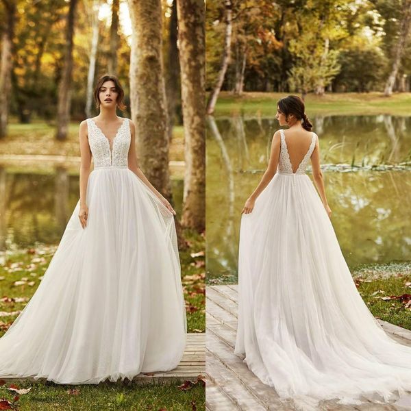 white tulle a line v neck beach wedding dresses lace 2020 country bohemian wedding gown vestidos de novia
white tulle a line v neck beach wedding dresses lace 2020 country bohemian wedding gown vestidos de novia