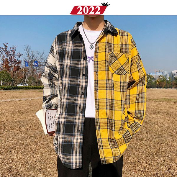 2022 men oversized cotton plaid shirt 2019 man hip hop patchwork button up long sleeve shirt couple korean harajuku clothing, White;black
2022 men oversized cotton plaid shirt 2019 man hip hop patchwork button up long sleeve shirt couple korean harajuku clothing, White;black
