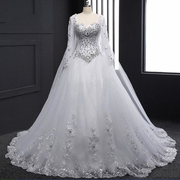 White Organza Long Sleeve Ball Gown Plus Size Beach Wedding Dresses Crystal abito da sposa Real Photo Wedding Gowns With Wrap H032, Ivory
White Organza Long Sleeve Ball Gown Plus Size Beach Wedding Dresses Crystal abito da sposa Real Photo Wedding Gowns With Wrap H032, Ivory