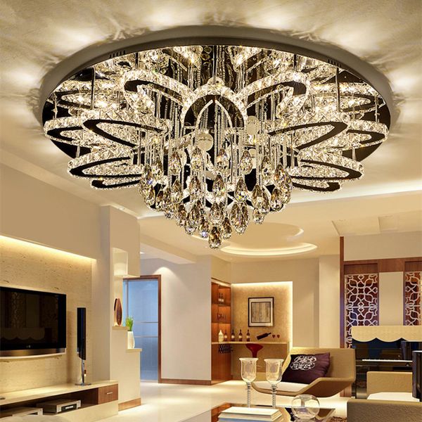 

modern remote control dimmable led chandelier lustre k9 cristal stainless chrome led ceiling chandelier luxury foyer light