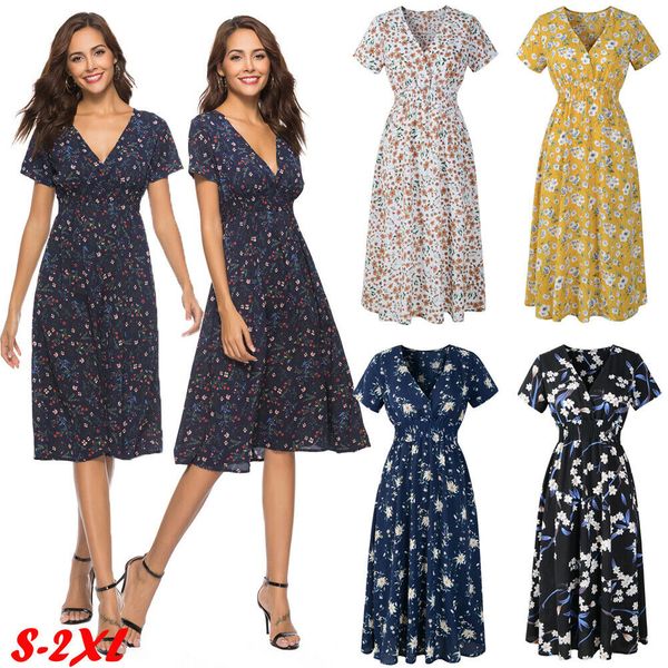 new style women's dresses summer short sleeve print boho floral short party beach v neck dress knee length sundress 2019, Black;gray
new style women's dresses summer short sleeve print boho floral short party beach v neck dress knee length sundress 2019, Black;gray