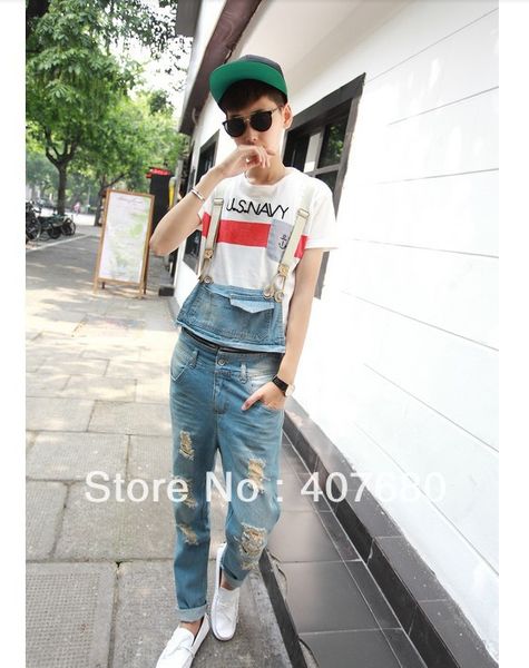 excellent men's fashion hole ripped denim jumpsuit overalls cargo pants distressed washed light color pencil jeans, Blue
excellent men's fashion hole ripped denim jumpsuit overalls cargo pants distressed washed light color pencil jeans, Blue