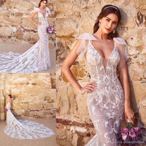 2019 kitty chen mermaid wedding dresses backless beaded spaghetti v neck lace appliqued beach bridal gowns court train wedding dress, White
2019 kitty chen mermaid wedding dresses backless beaded spaghetti v neck lace appliqued beach bridal gowns court train wedding dress, White