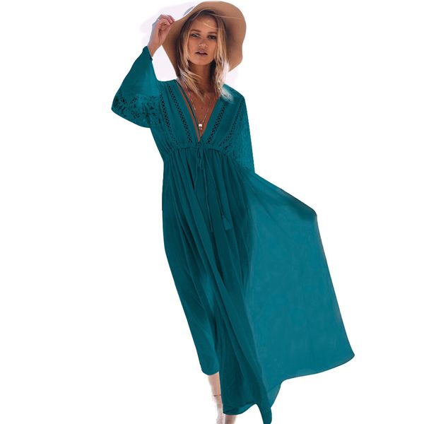 fashion deep v-neck lace beach dress european and american boho sundress vestidos black/blue/white, Black;gray
fashion deep v-neck lace beach dress european and american boho sundress vestidos black/blue/white, Black;gray