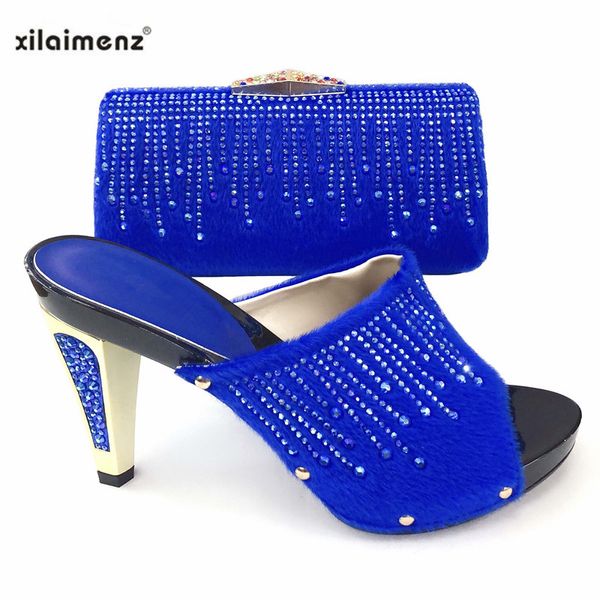

super high heels italian ladies shoes with matching bags set nigerian women's party shoes and bag sets in royal blue color, Black;white