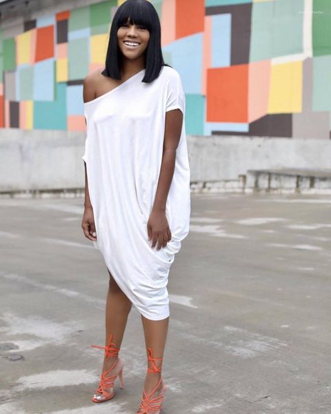 skirt dresses fashion female one-shoulder asymmetrical dress solid loose dress for women summer, Black;gray