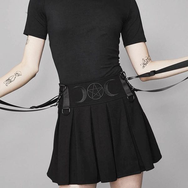 rosetic suspender pleated skirt mini women summer embroidery moon pentagram goth girl high waist streetwear school black skirts
rosetic suspender pleated skirt mini women summer embroidery moon pentagram goth girl high waist streetwear school black skirts