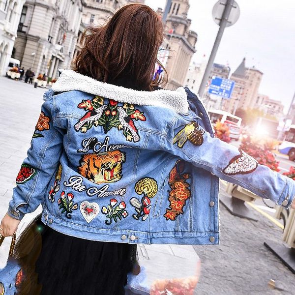 2019 winter new fashion g women's clothing tiger embroidered denim jacket plus velvet thick lamb wool embroidery jacket size s, Black;brown
2019 winter new fashion g women's clothing tiger embroidered denim jacket plus velvet thick lamb wool embroidery jacket size s, Black;brown
