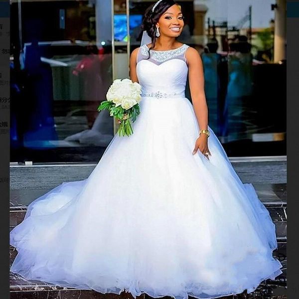 2019 african country wedding dresses plus size court train beaded sash a-line organza sheer bridal gowns vestios de novia custom made w291, White
2019 african country wedding dresses plus size court train beaded sash a-line organza sheer bridal gowns vestios de novia custom made w291, White