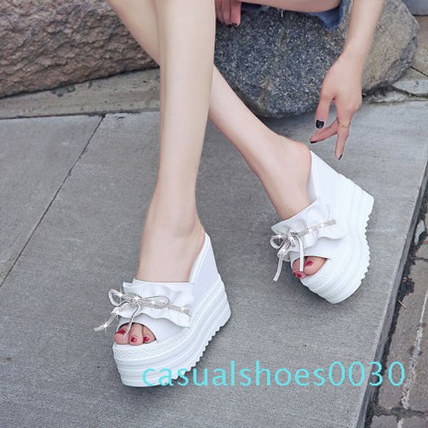 female 2019 new summer fashion bow wild waterproof platform slope with a word sandal c30, Black
female 2019 new summer fashion bow wild waterproof platform slope with a word sandal c30, Black