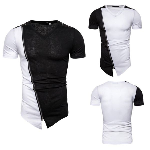 mens v-neck t-shirts designer slant-cut bottom tees fashion panelled zipper tees casual short sleeved tees mens clothing, White;black
mens v-neck t-shirts designer slant-cut bottom tees fashion panelled zipper tees casual short sleeved tees mens clothing, White;black