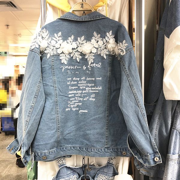 new heavy industry embroidered flower cowboy coat woman spring loose back letter denim coats jacket women long sleeve jean coats, Black;brown
new heavy industry embroidered flower cowboy coat woman spring loose back letter denim coats jacket women long sleeve jean coats, Black;brown