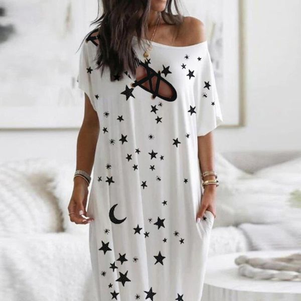 women's moon stars print maxi t shirt dresses summer dress daily short sleeve eyelet lace-up casual dress long, Black;gray
women's moon stars print maxi t shirt dresses summer dress daily short sleeve eyelet lace-up casual dress long, Black;gray