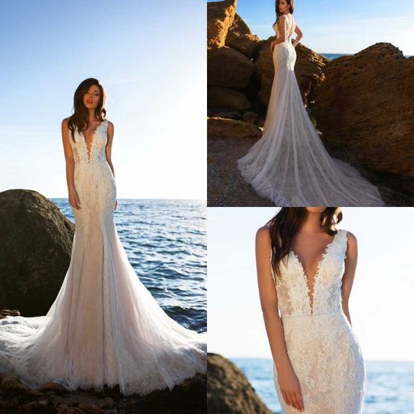 elegant bohemian mermaid wedding dresses deep v neck lace bridal gowns backless boho tulle wedding dress, White
elegant bohemian mermaid wedding dresses deep v neck lace bridal gowns backless boho tulle wedding dress, White