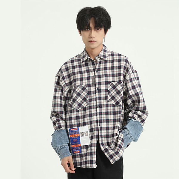 male streetwear hip hop loose couple shirts style jacket outerwear men denim splice long sleeve casual plaid shirts coat, Black;brown
male streetwear hip hop loose couple shirts style jacket outerwear men denim splice long sleeve casual plaid shirts coat, Black;brown