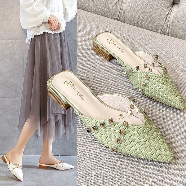 slippers female cross tie solid leather rivet ladies slippers cover pointed toe low heels retro casual women shoes woman mules, Black
slippers female cross tie solid leather rivet ladies slippers cover pointed toe low heels retro casual women shoes woman mules, Black