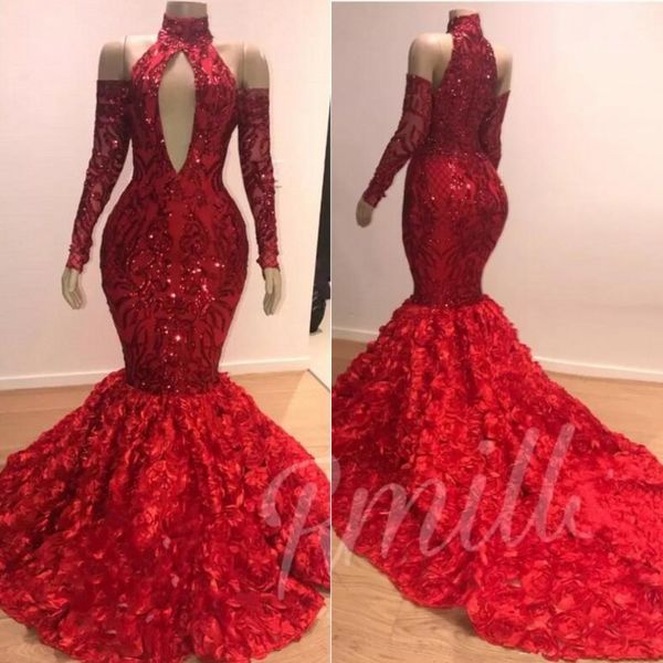 shinning red high neck mermaid prom dresses ruffles appliques long sleeves mermaid evening gowns count train celebrity party dress, Black
shinning red high neck mermaid prom dresses ruffles appliques long sleeves mermaid evening gowns count train celebrity party dress, Black