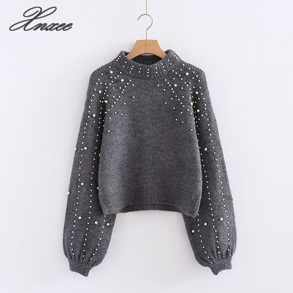 2019 autumn and winter new round neck loose sweater women's short pearl decorative sweater women, White;black
2019 autumn and winter new round neck loose sweater women's short pearl decorative sweater women, White;black