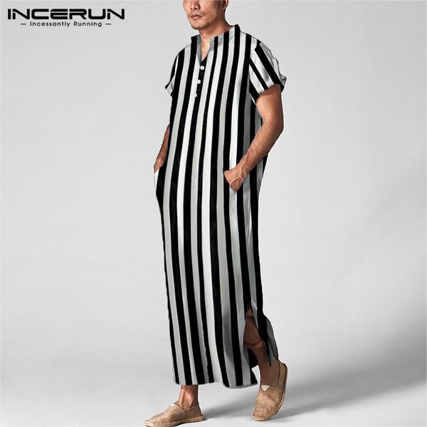 incerun men striped long shirts men vintage short sleeve stand collar muslim kaftan robes casual loose long plus size, White;black
incerun men striped long shirts men vintage short sleeve stand collar muslim kaftan robes casual loose long plus size, White;black