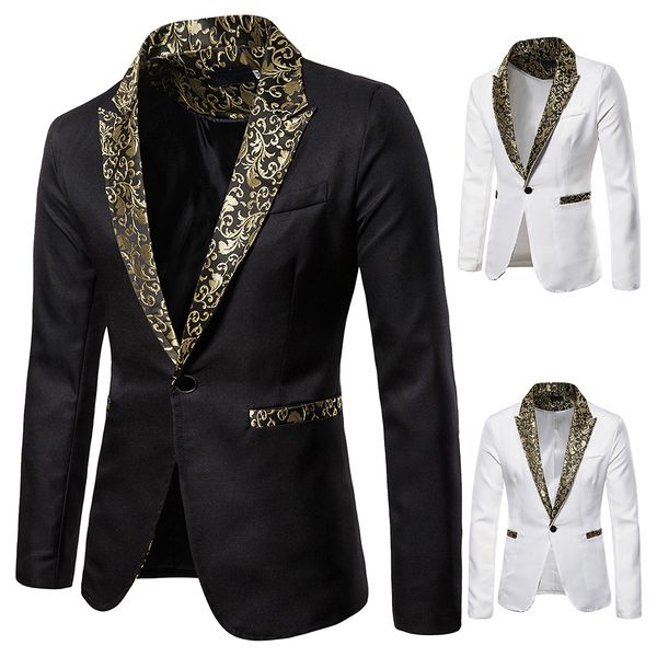 2019 autumn fashion printed collar men's blazers jacket male stage nightclub solid single button suits coat mens wedding blazer, White;black
2019 autumn fashion printed collar men's blazers jacket male stage nightclub solid single button suits coat mens wedding blazer, White;black