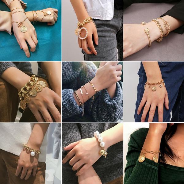 statement jewelry fashion gold color bracelets heart skull pearl carved head coin bracelets for women engagement party gift, Black
statement jewelry fashion gold color bracelets heart skull pearl carved head coin bracelets for women engagement party gift, Black