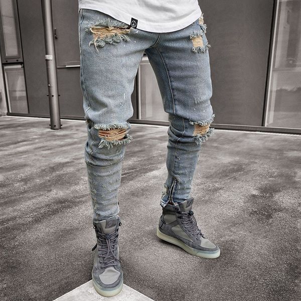 2019 new style europe and america selling casual men's jeans nostalgic elasticity with holes skinny high-waisted long pants, Blue
2019 new style europe and america selling casual men's jeans nostalgic elasticity with holes skinny high-waisted long pants, Blue