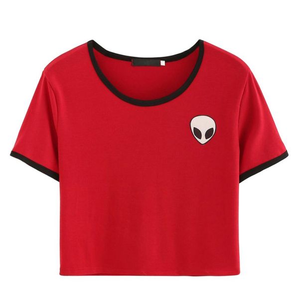 fashion women young girl summer short sleeve t-shirts casual crop alien printing tee shirt femme, White
fashion women young girl summer short sleeve t-shirts casual crop alien printing tee shirt femme, White