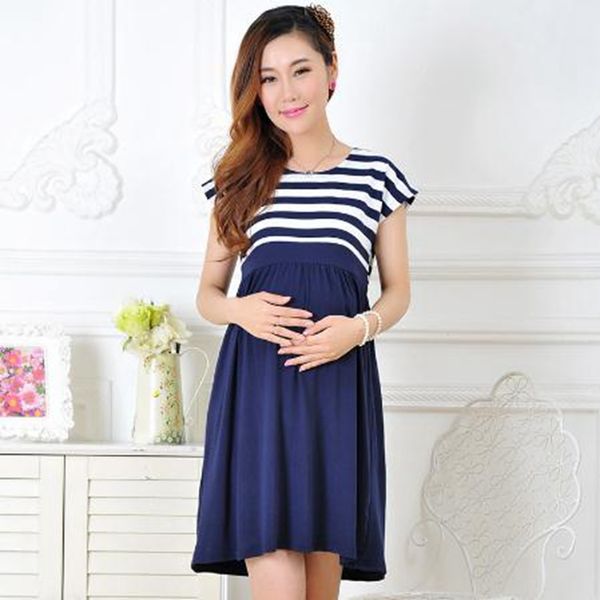 pregnant women's summer cotton stripe long t-shirt short sleeve pregnant women's dress, White
pregnant women's summer cotton stripe long t-shirt short sleeve pregnant women's dress, White