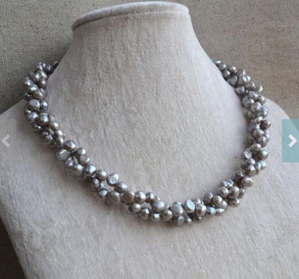 

unique pearls jewellery store dark gray pearl necklace 6-7mm baroque genuine freshwater pearl necklace silver flower clasp fine