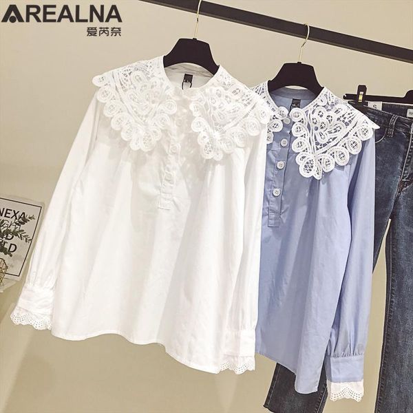 lace peter pan collar patchwork womens and blouses long sleeve blouse women fashion 2019 kimono vogue cotton women's shirt, White 
lace peter pan collar patchwork womens and blouses long sleeve blouse women fashion 2019 kimono vogue cotton women's shirt, White